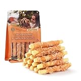 Furmate Chicken Jerky Wrapped Pumpkin Biscuits Treats for Dogs,Low Fat Rawhide Free Healthy Chewy Dog Training Treats,High Fiber Pumpkin Biscuits Dog Snacks for Small Medium Large Dogs 10.58 oz