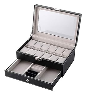12 Watch Box Double-Layer Display Storage Watch Case Jewelry Collection Organiser Holder