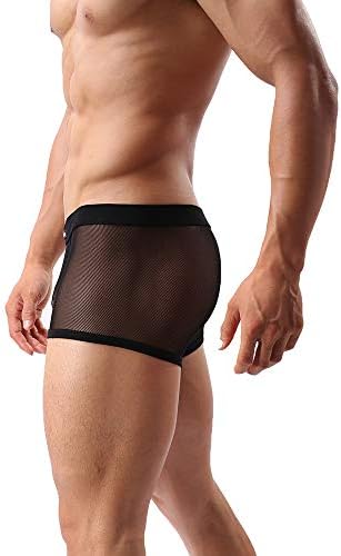 Sheii Mens Boxer Briefs Soft Mesh Breathable Underpants Men's Sexy Underwear Cool Design Stretch Trunks Pack(A3,Black,M)