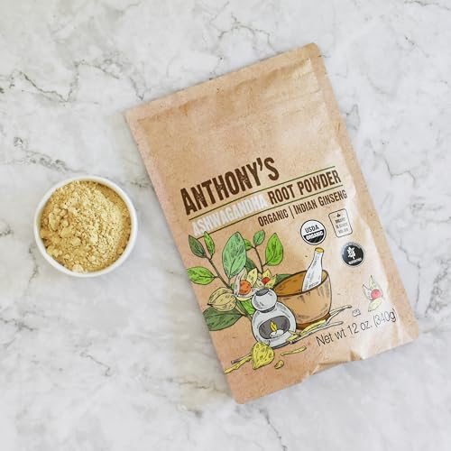 Anthony's Organic Ashwagandha Powder, 12 oz, Batch Tested Gluten Free, Indian Ginseng, Non GMO, Keto Friendly