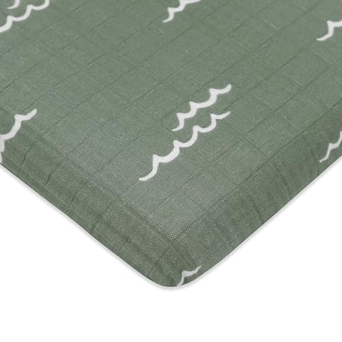 Image of Babyletto 100% Organic Cotton All-Stages Midi Crib Sheet, GOTS-Certified, Fitted 360°, Ultra-Soft and Breathable Muslin - Ocean Waves