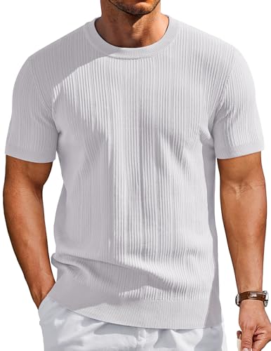 COOFANDY Mens Casual T-Shirts Short Sleeve Knit Tees Crewneck Solid Tee Shirts, White