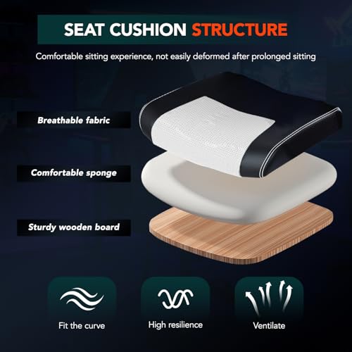 Image of BestOffice Gaming Chair with Massage, Ergonomic Office Desk Chair, Adjustable Lumbar Support & Headrest,Computer Task Chair, 360 Swivel for Adults (White)