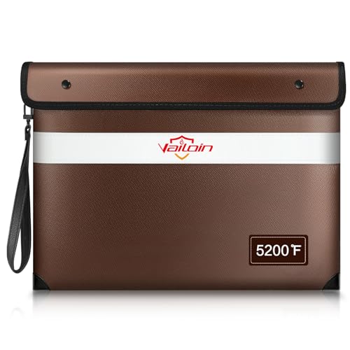 Vailoin 2800℃ Feuerfeste Tasche mit Reißverschluss, Dokumententasche Feuerfest Wasserdicht,Geldtaschen Banktasche,Dokumentenkoffer Aktentasche für Dokumente,Passport(34x28cm,Braun)