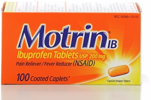 Motrin IB-Ibuprofen Pain Reliever Tablets 200 mg - 100 Coated Caplets (Pack of 3)