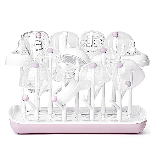 Image of Termichy Baby Bottle Drying Rack, Large Capacity Baby Bottle Rack for Bottles, Dry Rack with Removable Water Tray (Pink)