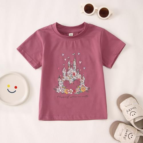 Magic Kingdom Shirt Toddler Girl Floral Magical Castle Graphic T-Shirt Kids Cute Flower Holiday Vacation Trip Tee Tops(Dark Pink,5-6T(120)) — view 6