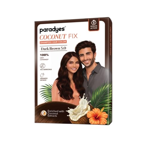 Image of Paradyes Coconut Fix Shampoo Hair Color Dark Brown 3.0, No Ammonia, Enriched with Coconut Extracts to Minimizes Dryness, 5 - Minute Grey Coverage, Pack of 4