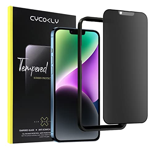 CYCOKLY iPhone14plus/ iPhone13promax用(6.7インチ)ガラスフィルム 【覗き見防止+アンチグレア】強化ガラス 液晶保護フィルム サラサラ感 ガイド枠付き 防塵設計