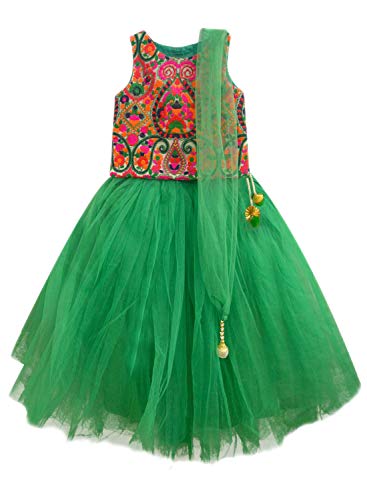 Image of A.T.U.N Girl's Synthetic Lehenga Choli (GLHG LKM GRN Multi-Green 4-5 Years)