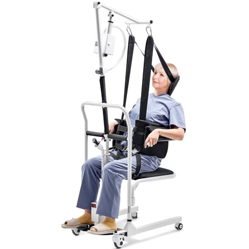 VEVOR Silla de Ruedas Elevadora de Pacientes con Correa y Altura Ajustable Silla Eléctrica de Traslado de Pacientes Asiento Dividido de 180° Carga de 100 kg para Ancianos Discapacitados