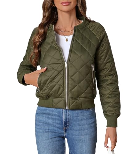 FIOPHY Women's Army Green Quilted Bomber Jacket – Lightweight, Stylish & Perfect for Any Occasion! - Image 2
