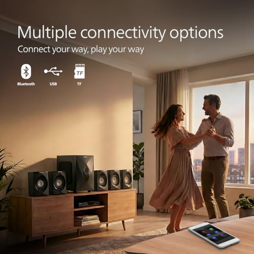 Image of Philips MMS5634 /94 5.1 Bluetooth Speaker System for Home, 100W Multimedia Speakers with Powerful woofer, Wireless Audio Streaming, Surround Sound Speakers for TV, Laptop with Remote Control (Black)