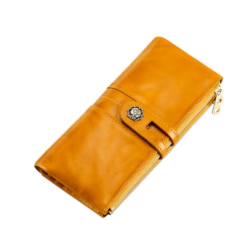 Image of Women's RFID Blocking Wallet, Yellow | Soft Leather, Clutch Money Purse, Slim Card Holder Organizer, Zip Pocket, 3020