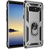 Military Grade Drop Impact for Samsung Galaxy Note 8 Case 360 Metal Rotating Ring Kickstand Holder Built-in Magnetic Car Mount Armor Shockproof Cover for Galaxy Note 8 Protection Case (Sliver)