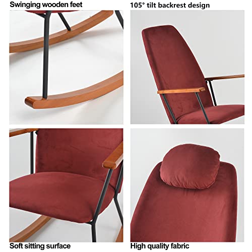 Jarkuz Rocking Chair Nursery, Modern Wood Nursery Rocking Chair With Cushion And Pockets, High Density Foam Modern Upholstered Armchair For Nursing And Relaxing (Red) #TOP3