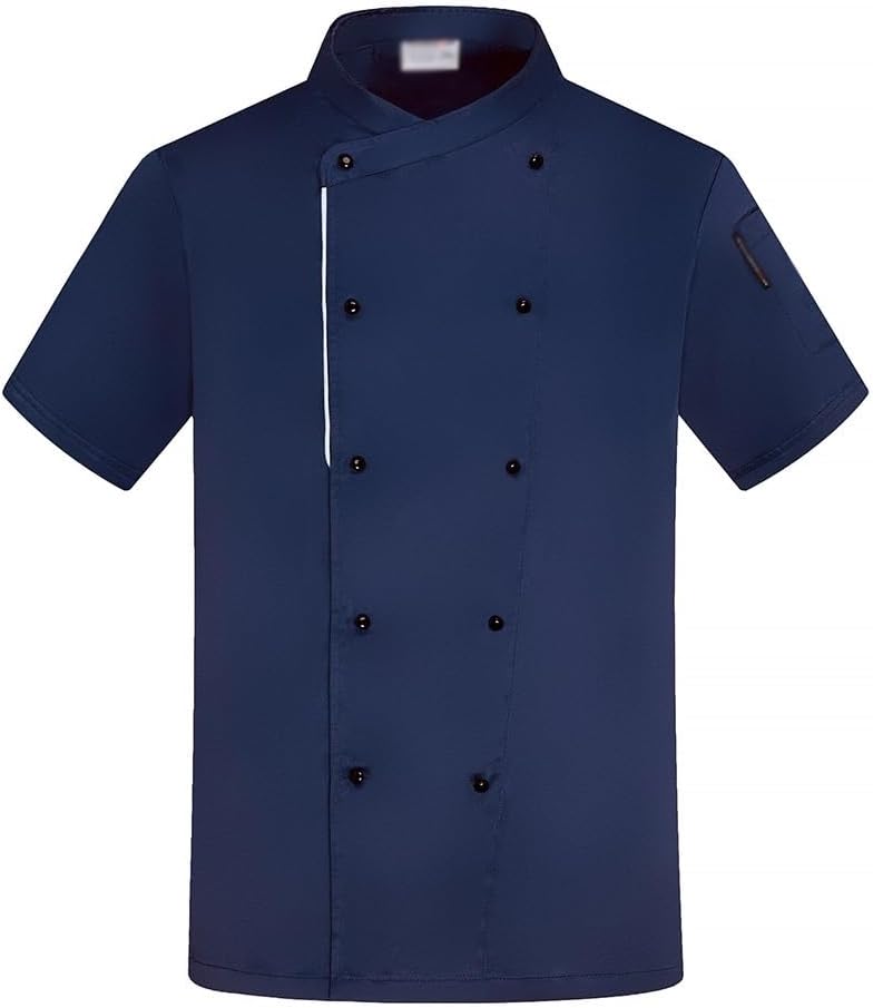 Double-Breasted Unisex Chef Coat with Pocket Summer Breathable Chef Jacket Kitchen Canteen Uniform Restaurant