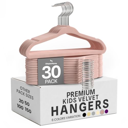Utopia Home Premium Velvet Hangers for Kids - Pack of 30 Pink