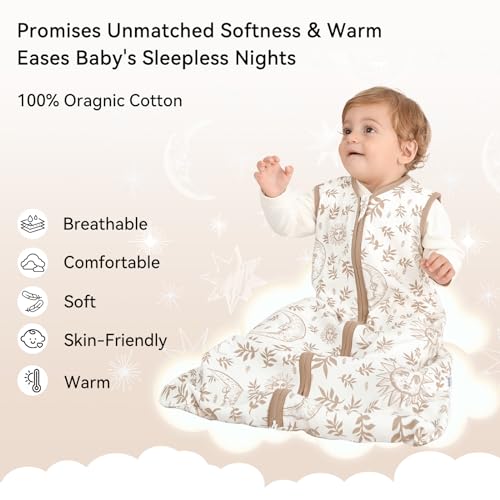 Image of Baby Sleep Sack 0-6 Months 3 Pack 100% Cotton Lightweight 0.5 TOG Wearable Blanket Baby Sleep Bag with 2-Way Zipper for Newborn Infant Toddler Beige