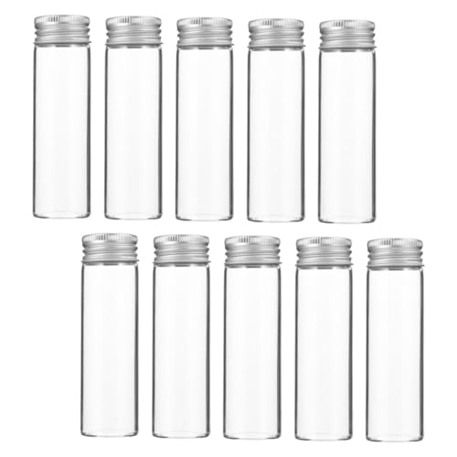 HOLIDYOYO 10pcs Glass Bottle Test Tube Vials Travel Accessories Tube Test Tubes Cosmetics Bottles Essential Oil Bottles Candy Storage Tubes Candy Jar Tea Storage Bottle Silver Aluminum