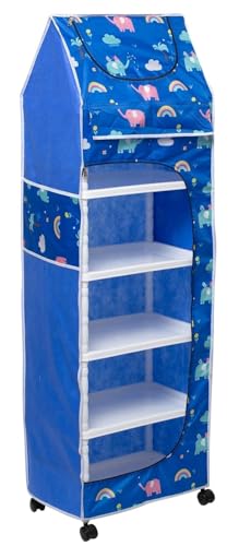 Image of YouCopia Baby Wardrobe Plastic Kids Storage Rack with Fabric Cover & Wheels | 6-Tier Plastic Shelves Organizer | Toy, Book & Clothes Storage Cabinet for Kids Room (Elephant)