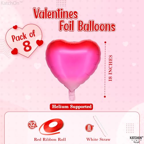 Image of KatchOn, Pride Decorations Balloons Set Pack Of 8, Pink Heart Shaped Balloons, 18 Inch, Heart Foil Balloons, Pink Heart Balloons for Pride Month Decorations and Anniversary