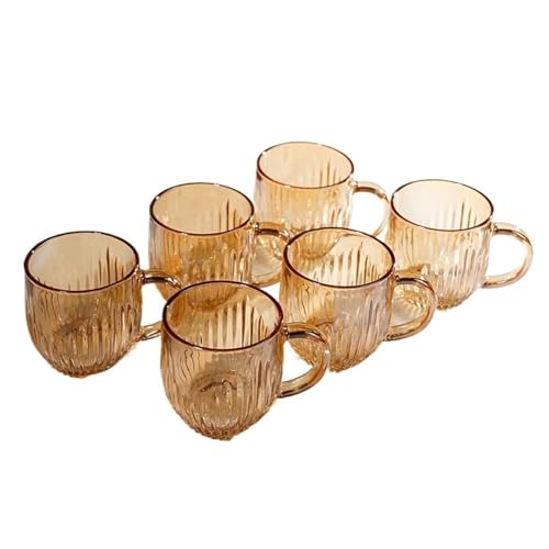 ZKALQECNF Leche Juego de 6 tazas vidrio colores, 9 oz, clásicas rayas verticales, con asa, for agua, leche, café y jugos Bebidas(Gold)