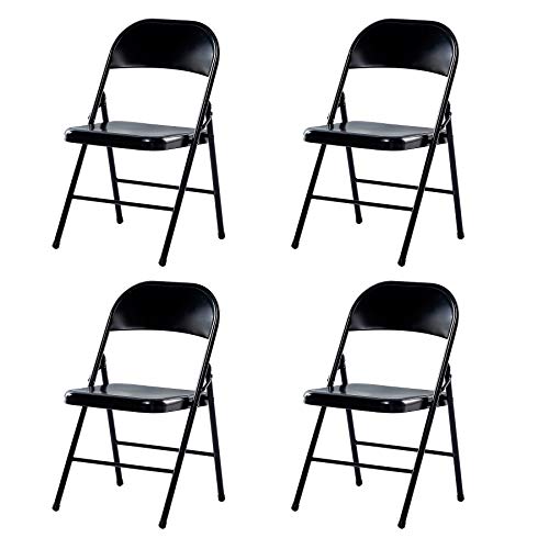 LeChamp 4pcs Metal Folding Chairs Black Folding Outdoor Garden Chairs Camping Office Foldable Chair Desk Chair for Guest, Visitor & Conference Temporary Seat…