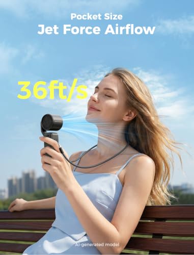 Image of Aecooly Portable Handheld Fan, 3 IN 1 Steady Hands Free Powerful Fan, 15000 RPM Jet Force Turbo Airflow, 15H Max Cooling Time, 5 Speeds Air Gimbal, Mini Pocket Design, Gifts for Women, Travel -Black