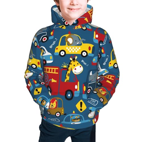 Vehicles Cartoon with Animal Drivers Kid Hoodies Boys Sweatshirts Girls Pullover with Pocket3