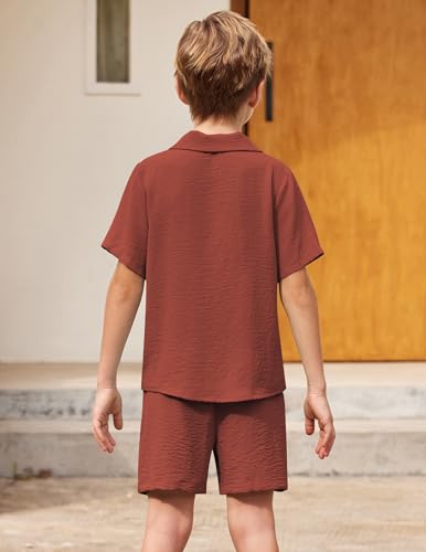 Image of Arshiner Boys 2 Pieces Summer Beach Outfits Short Sleeve Button Down Shirts and Shorts Vacation Texture Sets for Kids