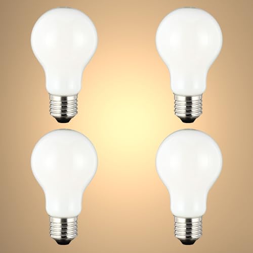 TEKLED® A60 GLS NONDIMMABLE Filament LED Bulbs | E27 Edison Screw | A19 Energy Saving 6.5W Light Milky White Glass Bulb 55W Incandescent Bulb Equivalent | 4000K 850LM | 4-Pack | Cool White