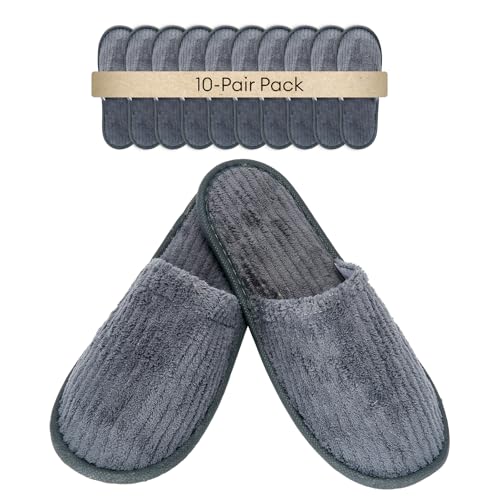Defresit 10 Pairs Hotel Spa Slippers Closed Toe Disposable Coral Velvet Travel Slippers for Guests Non-Slip Spa Slipperss with Thick 9mm Soles for Spa Parties Swimming Pools and Travel Use(Grey)