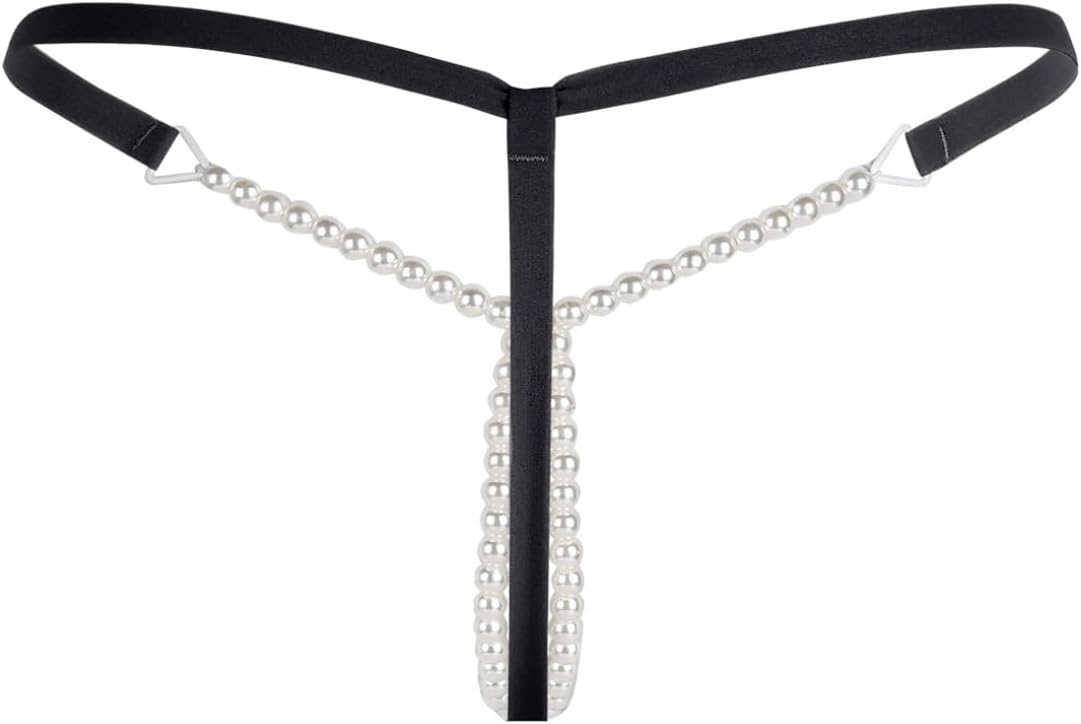 ranrann Womens Sexy Pearls Mini G-String Thongs Underwear T Back Massage Chain Bikini Briefs