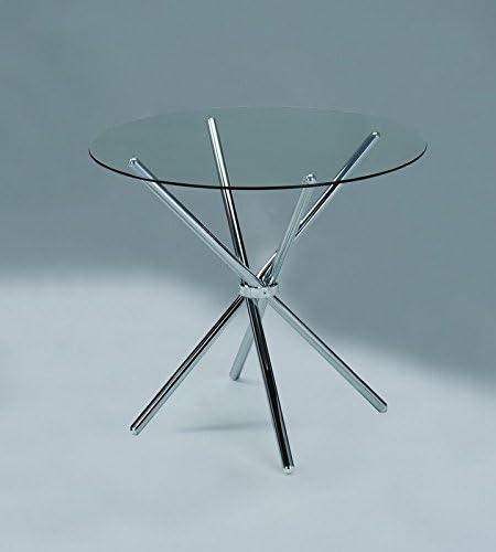 Elegant Style Tempered Glass Round Dining Table with Metal Steel Base (Top Color: Glass, Base Color: Chrome, Easy to Assemble)