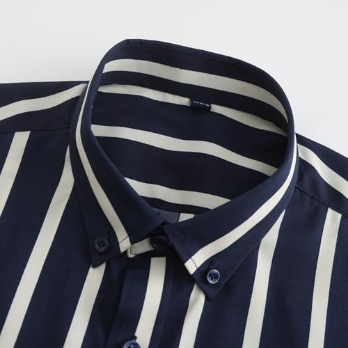 Men's Color Block Striped Long-Sleeve Button-Down Shirts, Spring Summer Comfort Vacation Casual Beach Shirt3