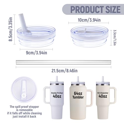 Image of Replacement Lid for stanley 40 oz and 64 oz Tumbler.Leak proof Flip Straw Lid Fit stanley Cup Quencher H2.0 40 oz /64 oz and ProTour 40oz /64oz Tumbler.(White,1-Pack)