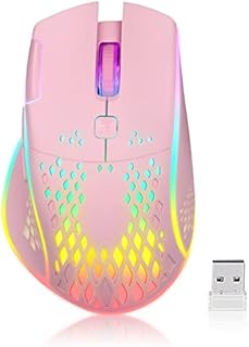 VEGCOO Gaming Mouse, Wireless Mouse Rechargeable Honeycomb Wireless Gaming Mouse with RGB Light/USB Receiver/USB Cable/Adjustable DPI, Optical Gaming Mice Mouse for Laptop PC Computer(Pink)