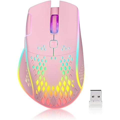 VEGCOO Gaming Mouse, Wireless Mouse Rechargeable Honeycomb Wireless Gaming Mouse with RGB Light/USB Receiver/USB Cable/Adjustable DPI, Optical Gaming Mice Mouse for Laptop PC Computer(Pink) Cover