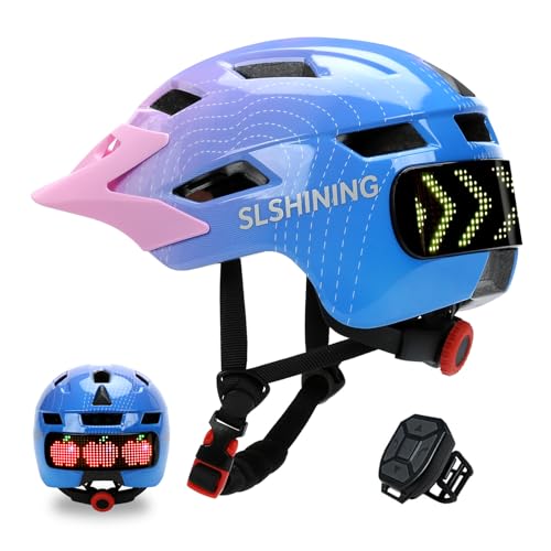 Fahrradhelm Kinder Jungen Mädchen LED Licht Anzeige mit Abbiegesignale, Helm Kinder mit Wireless...