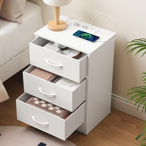 HOOBRO Mesita de Noche con Toma de Corriente