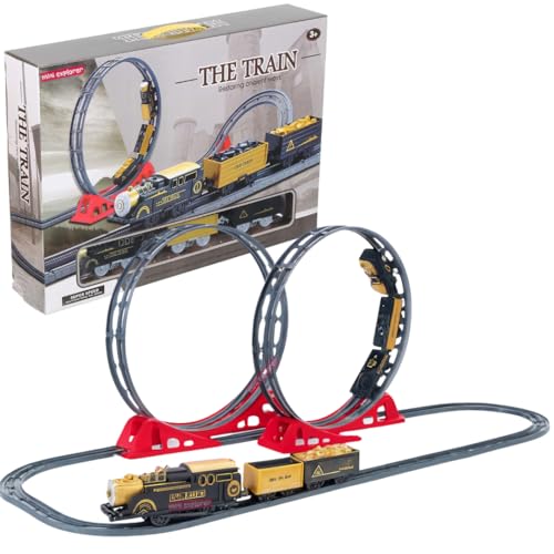 Image of Mini Explorer Electric Train Track Set with Dual 360 Loops | Battery Operated Classic Train Toy with Tracks for Kids | Fun Racing Train Set for Boys & Girls Age 3+ Years | 136 x 64 cm Layout