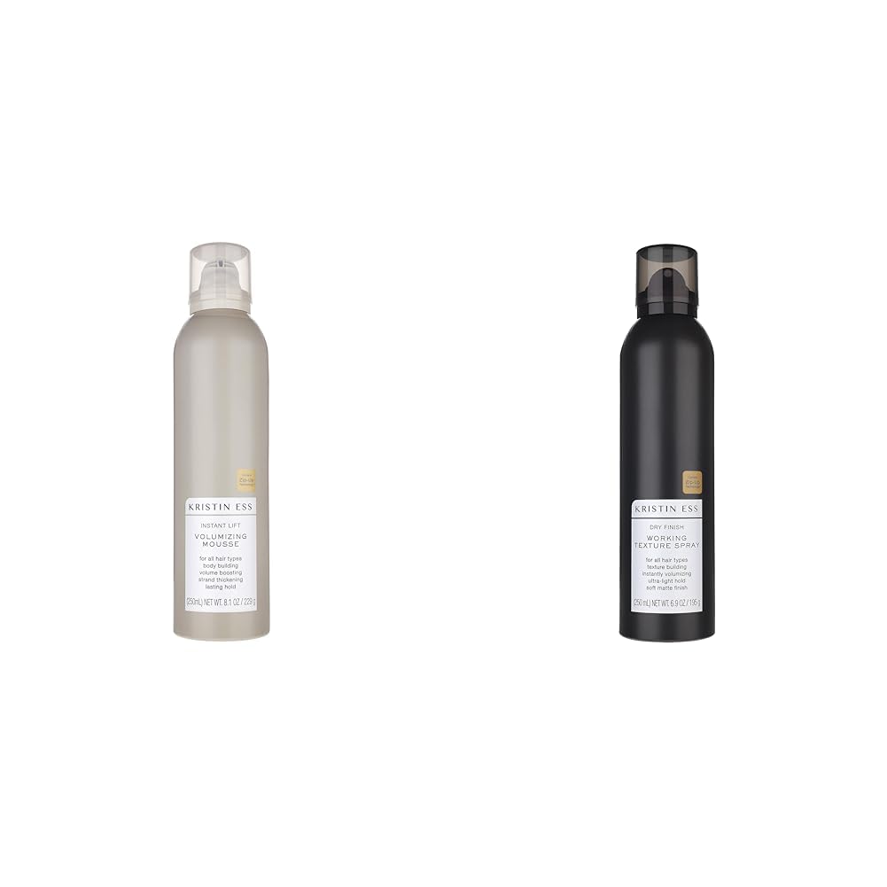 Kristin Ess Instant Lift Volumizing Mousse 8.1 Oz + Dry Finish Texturizing Hair Spray 6.9 oz For Volume, Texture + Lasting Hold