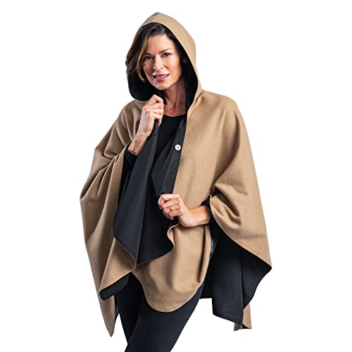 WarmCaper Rainproof Rain Poncho for Women - Ultrasoft Reversible Fashion Colors Rain Rolls Right Off! (Warm Camel/Black)3