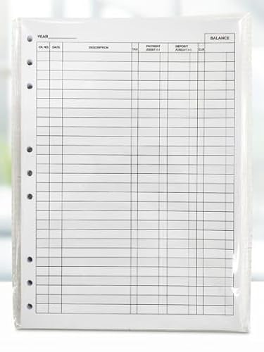 Checkbook Register Refills-*ONLY* FOR THE ELITE CHECKBOOK REGISTER BINDER-50 double-sided pages measuring approx-10”x7” with thick 140 gsm paper, 28 wide rows per page, 2800 entries (Refill Pack Only)