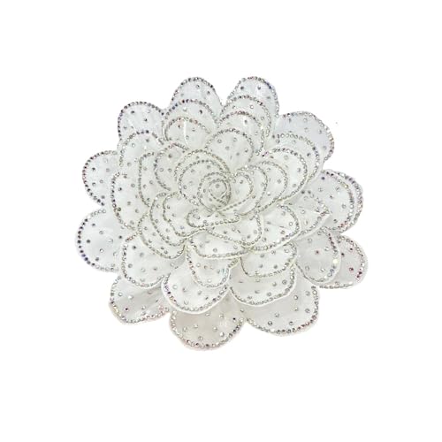 Image of Rhinestone Camellia Flower Big Brooch Lapel Pins for Women Fashion Crystal Fabric Floral Brooches Pin for Dresses Suit Accessories Jewelry Boutonniere Corsage Wedding Party 140mm
