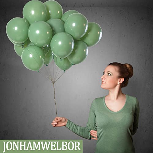 Image of Jonhamwelbor Sage green Balloons Olive Green Eucalyptus Green 100 Pack 12 inch Matte Latex Helium Balloons for Birthday Baby Shower Retro Neutral Wedding Party Decorations