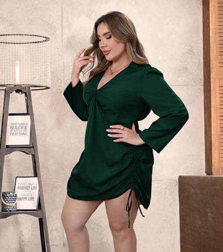 Image of VillbeCoser Women's Plus Size Dress Long Sleeve V Neck A Line Mini Short Cocktail Summer Casual Dress