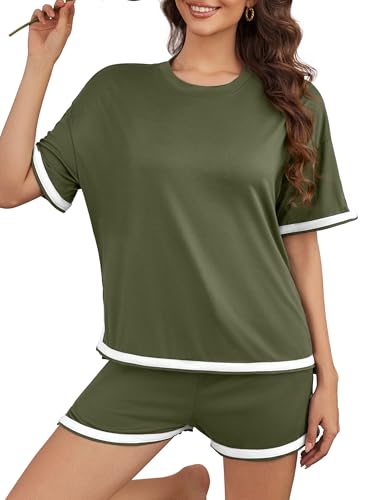 Women's 2 Piece Outfits Summer Comfy Lounge Sets Casual Loose Outfits Matching Tops and Shorts