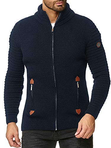 Redbridge Herren Strickjacke Cardigan mit Stehkragen Basic Luxury Blau XL